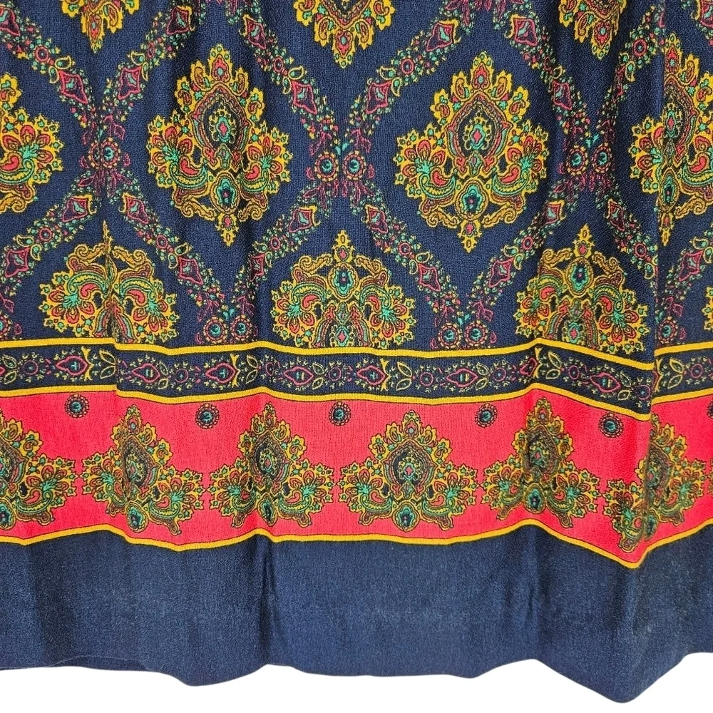 Kate McNaughton Pleated Maxi Skirt Navy Blue Floral Print Pull On Stretch Waist